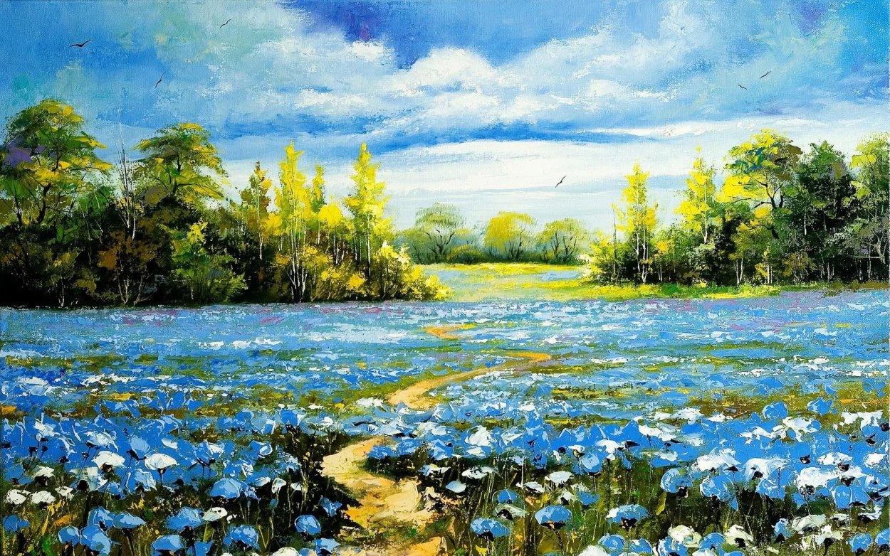 Алмазное хобби / алмазная мозаика "Васильковое поле", 55х55