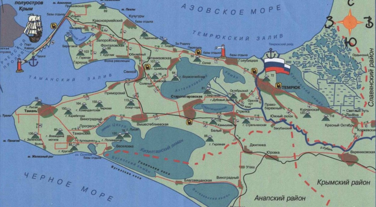 Тамань на карте Краснодарского края