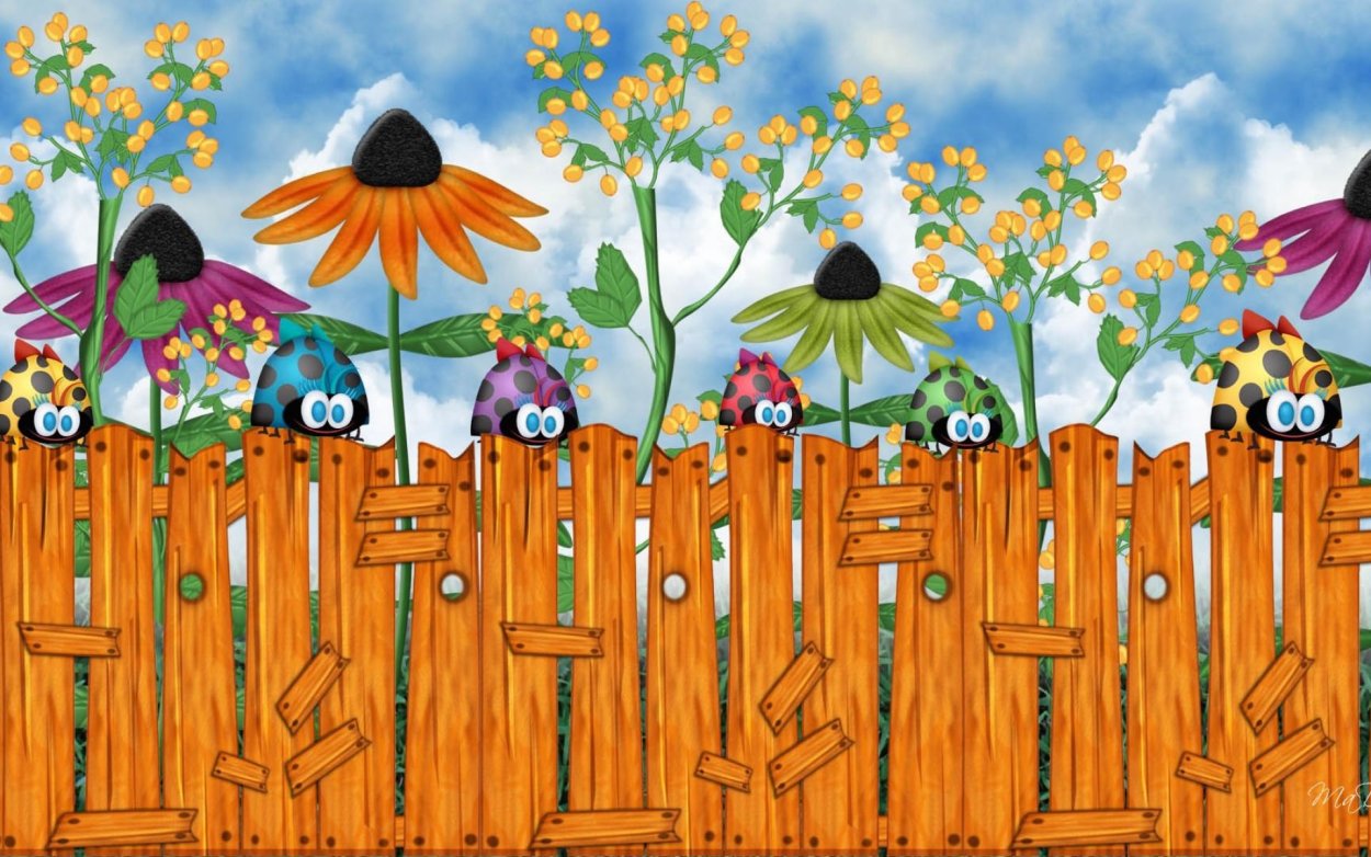 Стилизованные цветы на заборе