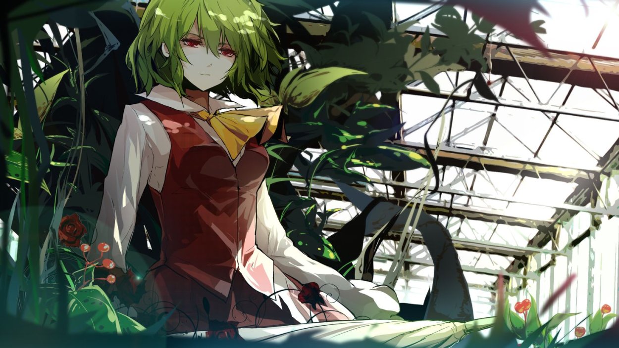 Аниме девушка с красными волосами и зелеными глазами