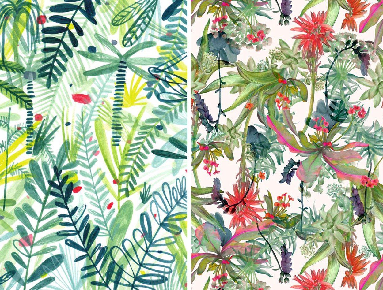 Тропические листья и цветы