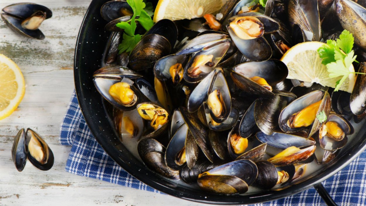 Морепродукты мидии устрицы