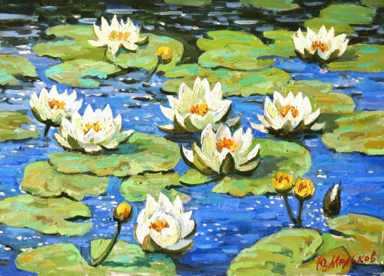 Цветной картина по номерам "пейзаж с кувшинками" 40х50 см