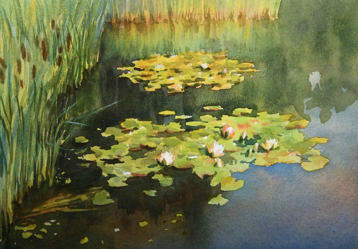 Заросший пруд с ряской в живописи