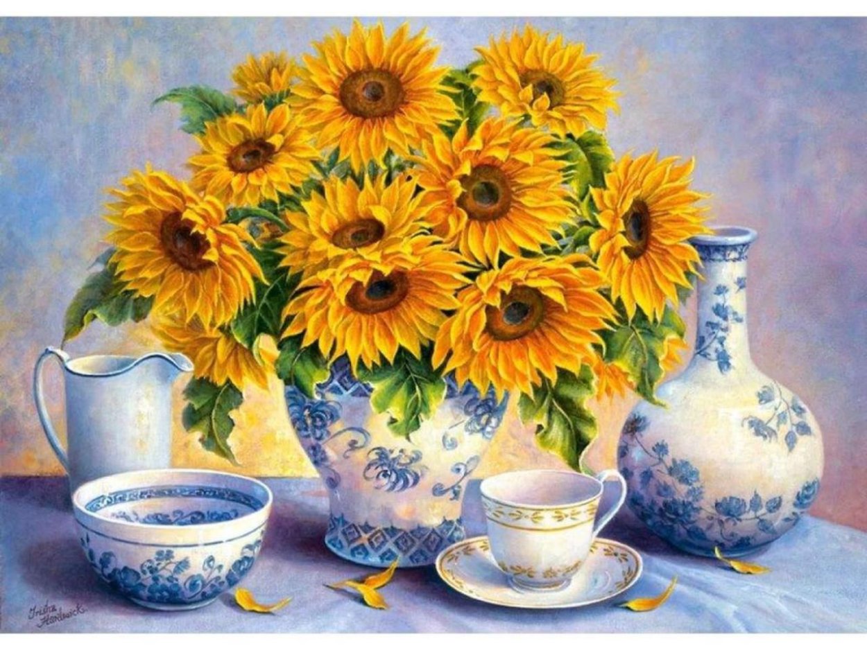 Пазлы "Подсолнухи в вазе"