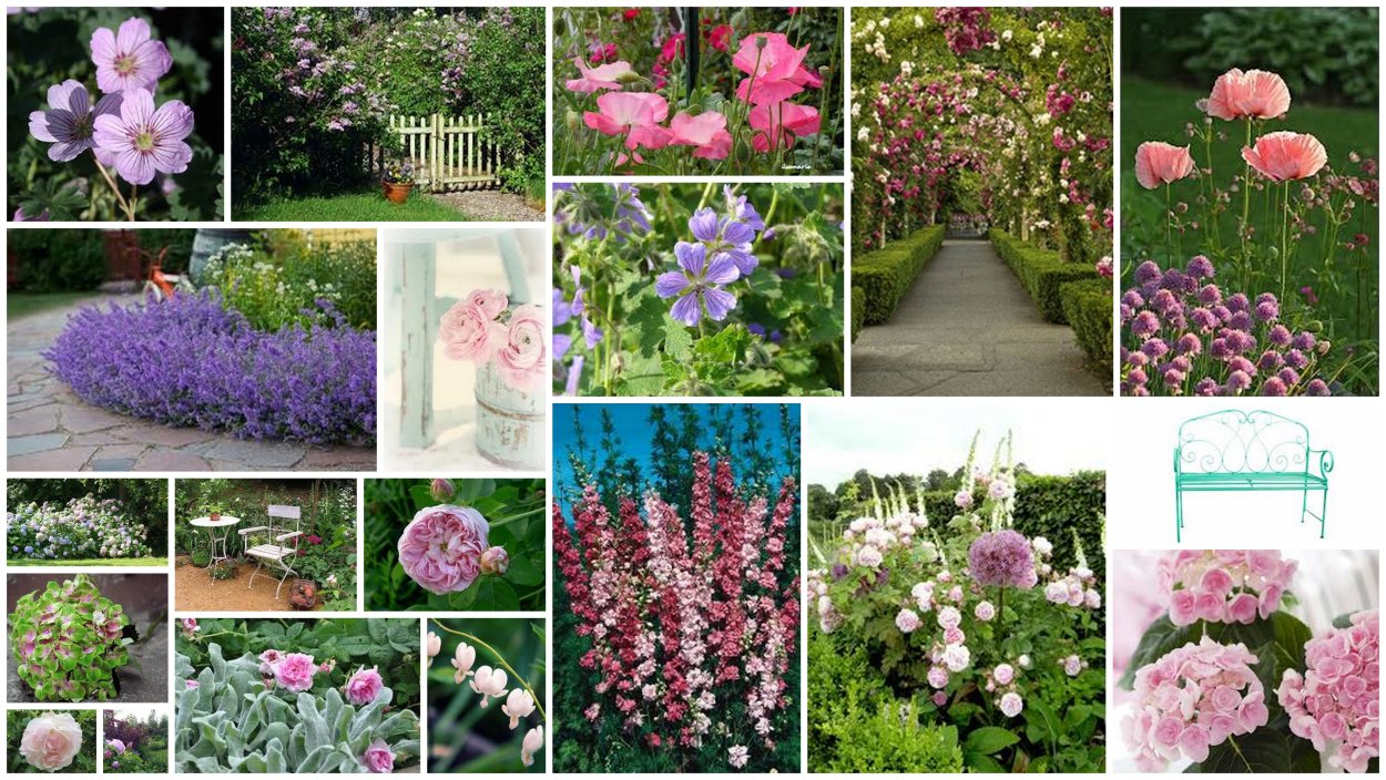 Телега с цветами в саду