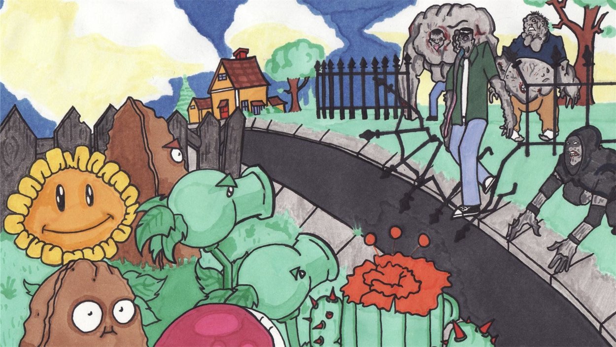 Рисование зомби против растений