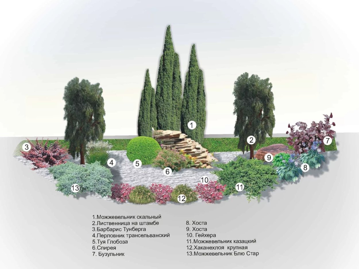 Миксбордер с туей Смарагд