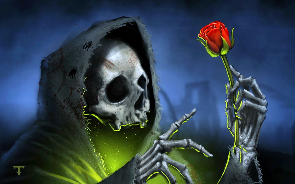 Скелет с розой