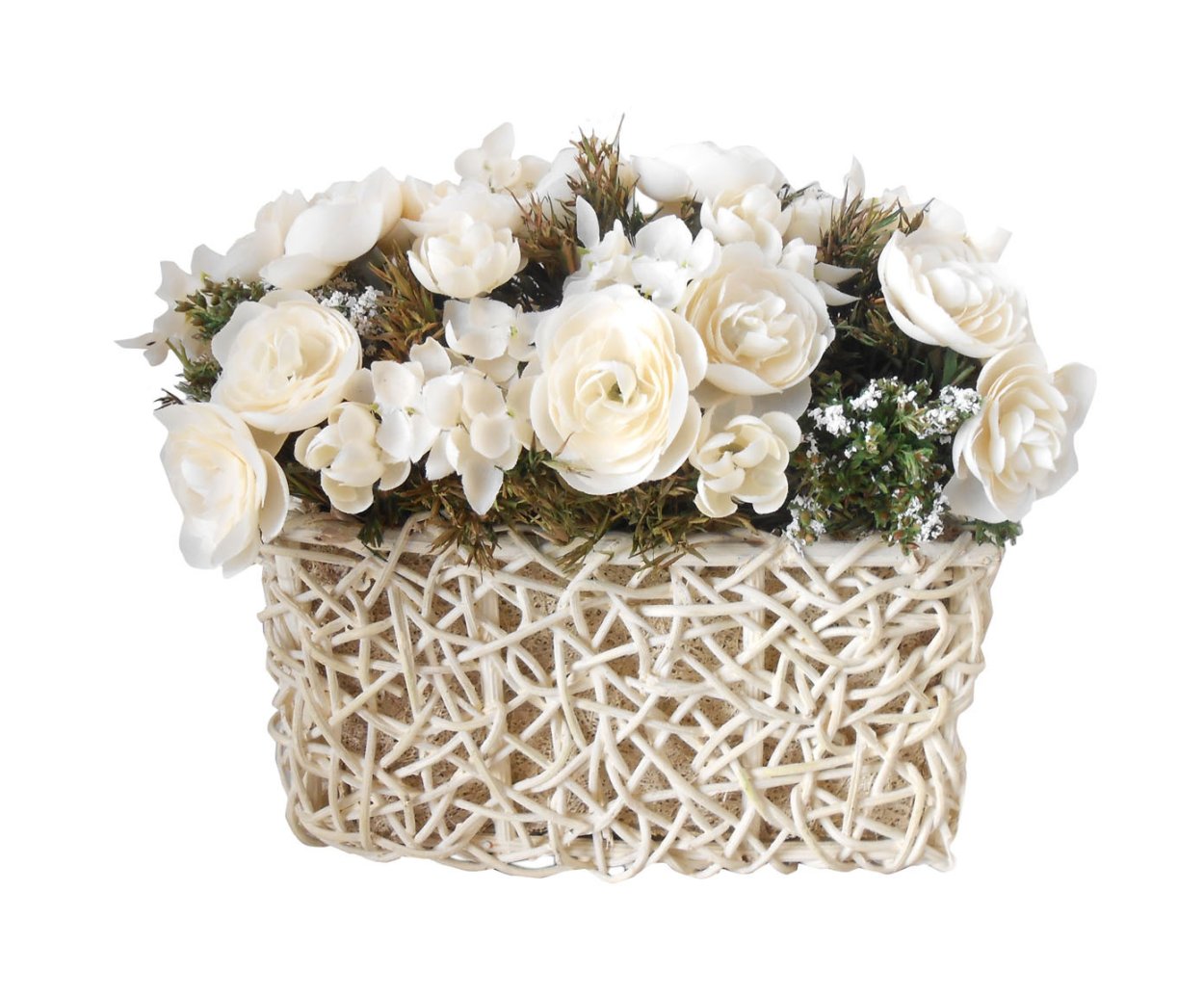 Цветочная композиция в плетеной корзинке