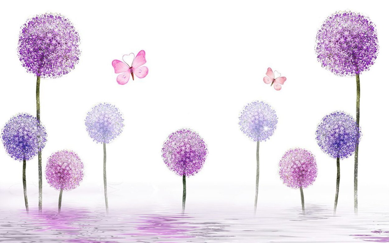 Картина одуванчик на фиолетовом фоне