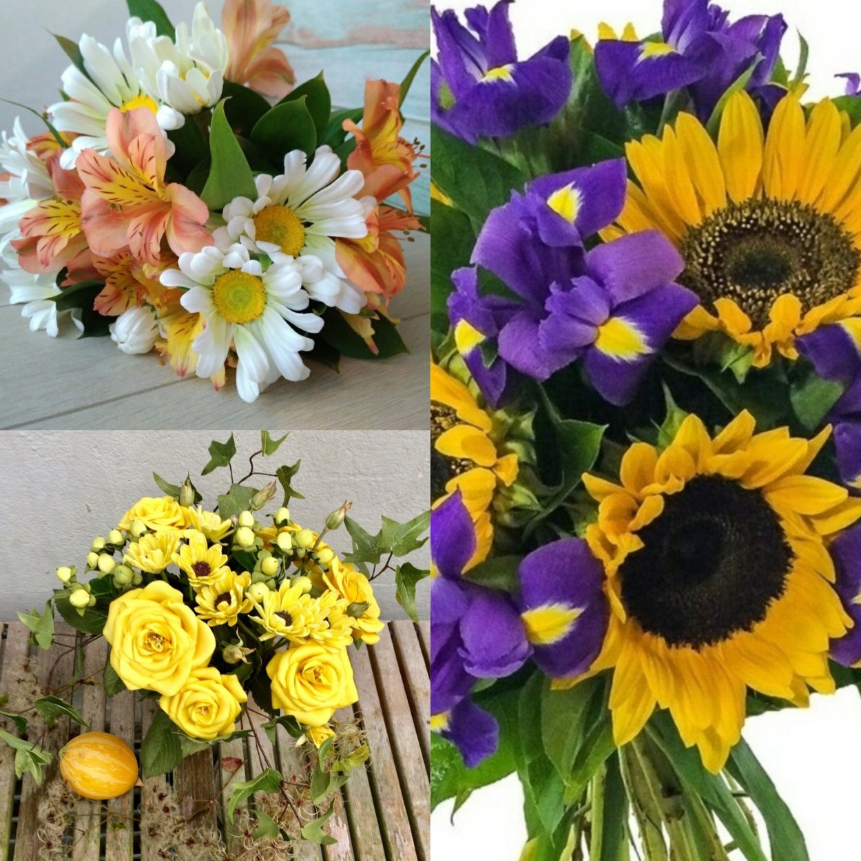 Букет с подсолнухами и гипсофилой