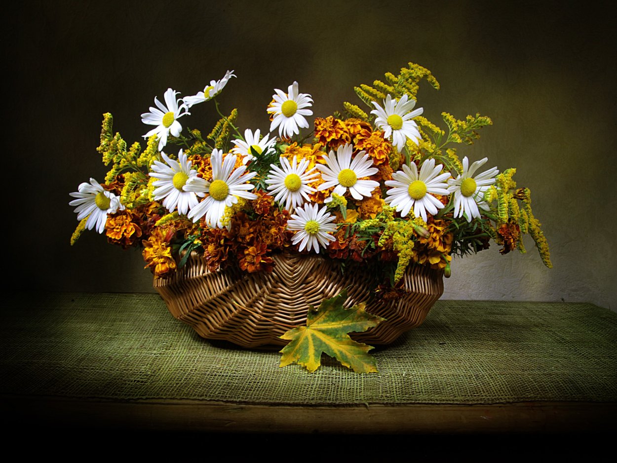 Полевые цветы в корзинке