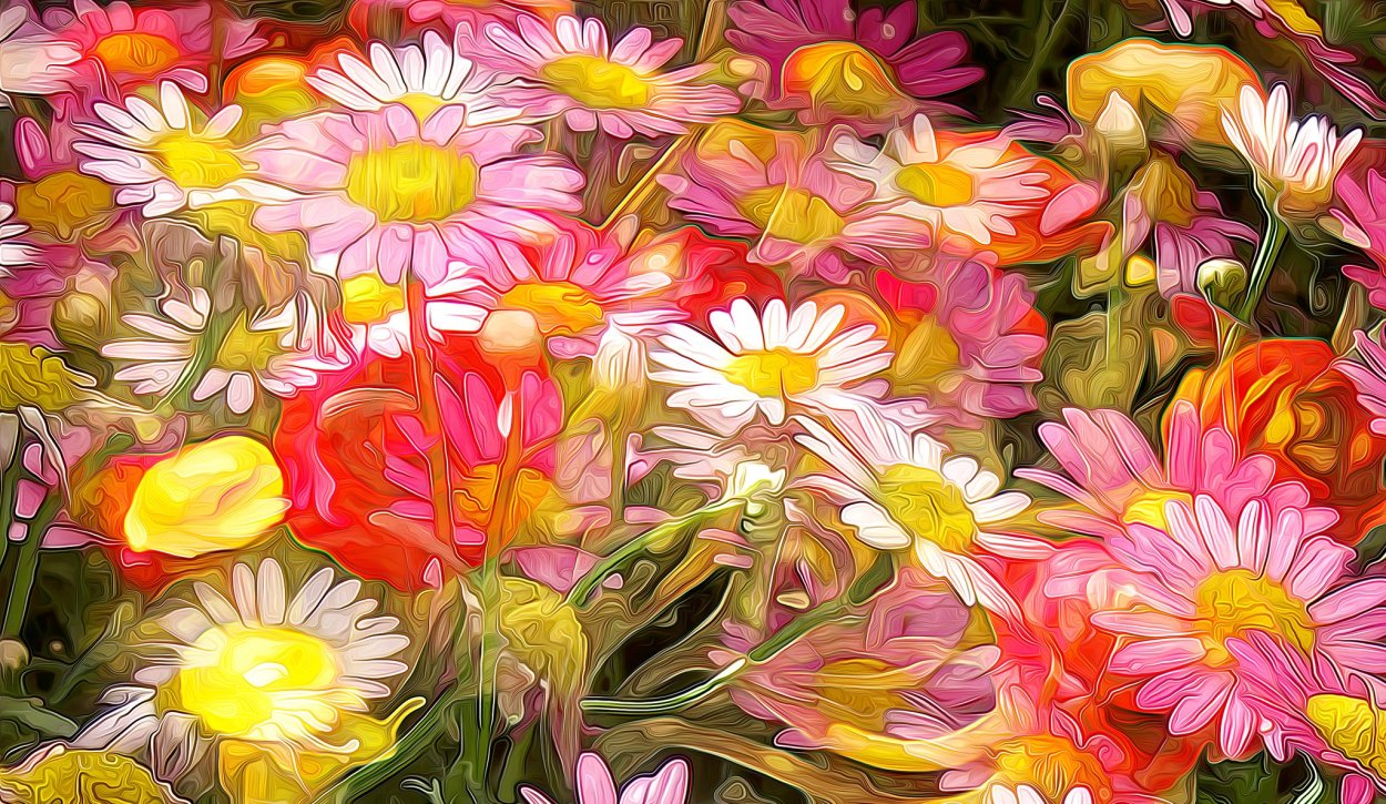 Цветные ромашки