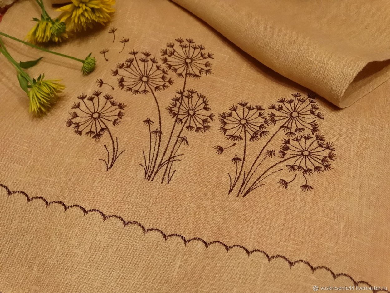 Лен с вышивкой ткань