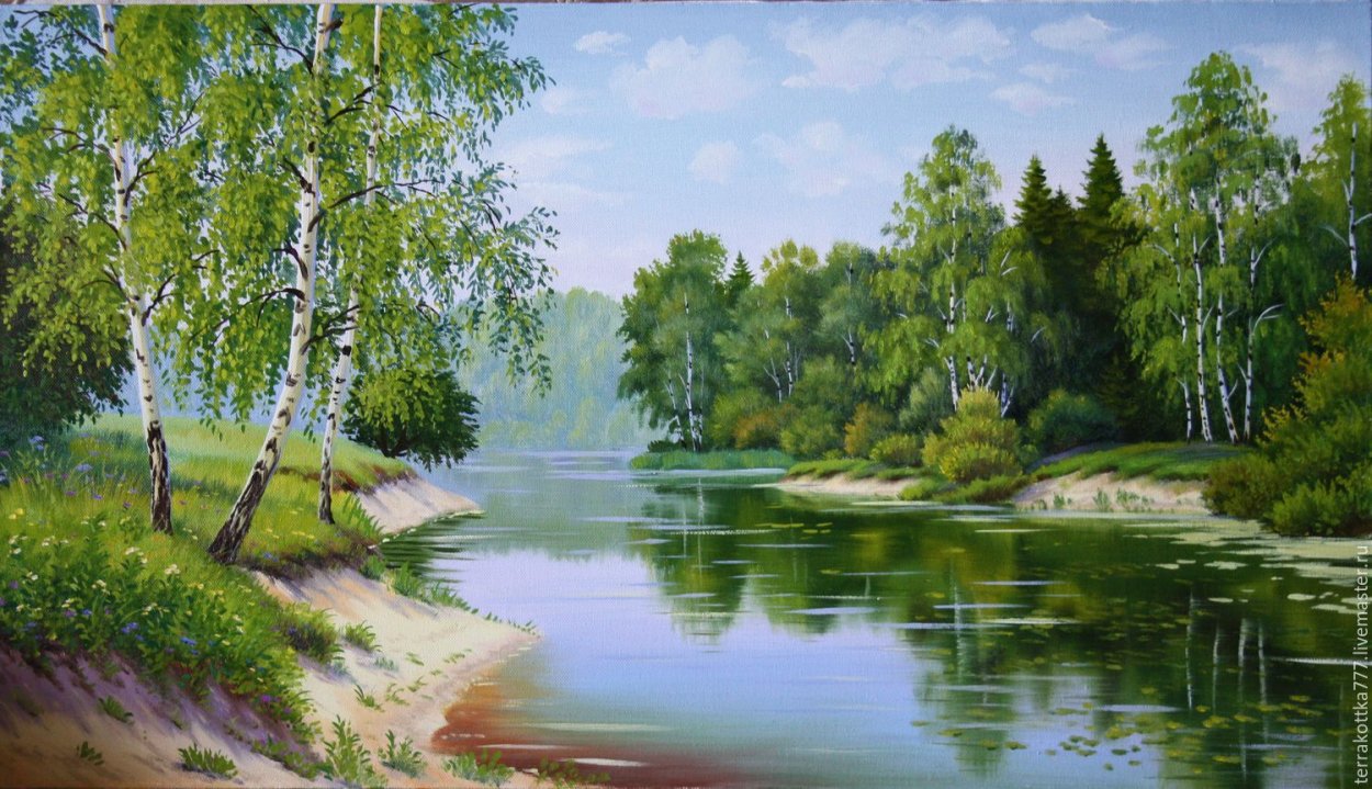 Пейзаж береза Березовая роща озеро