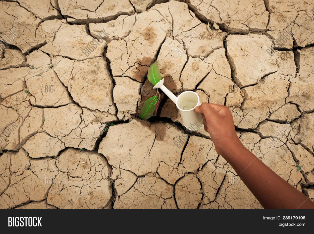 Hands on cracked ground