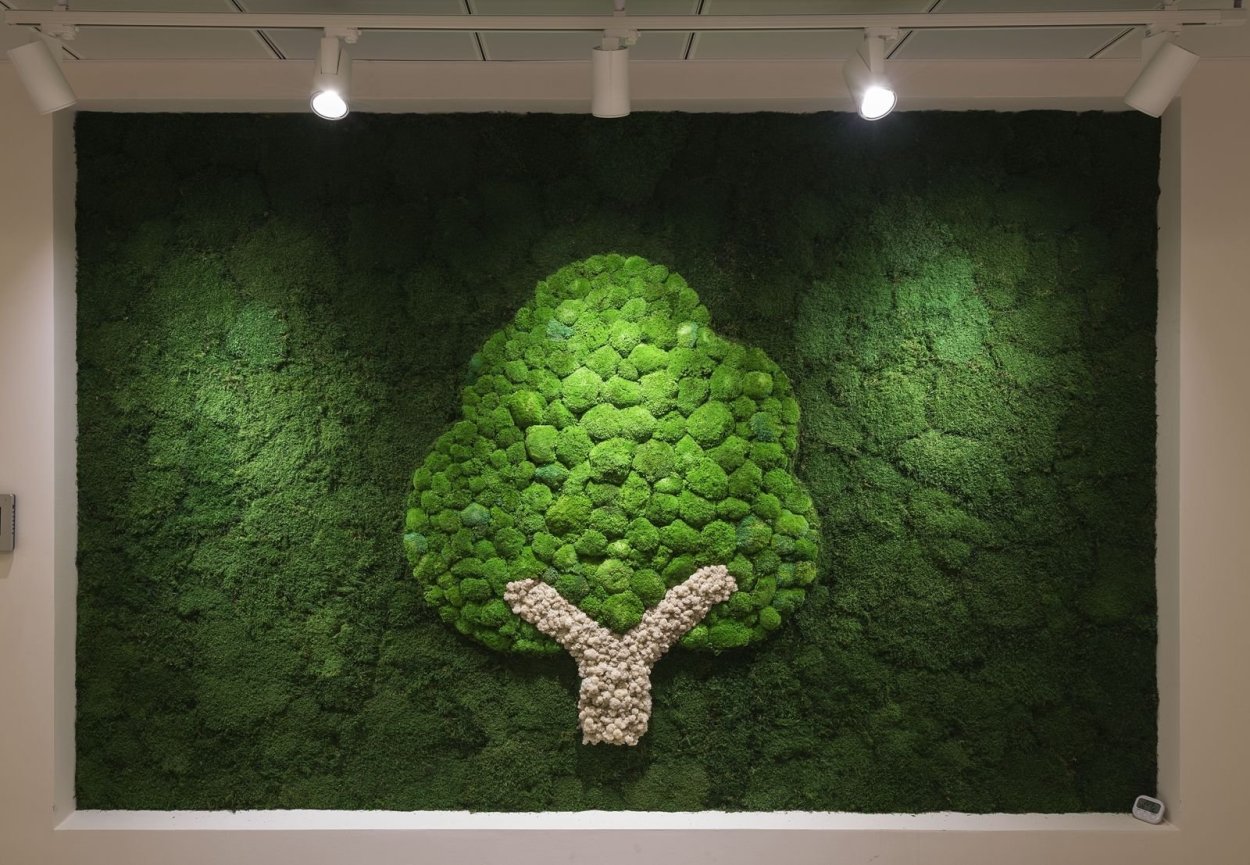 Дерево из мха на стене