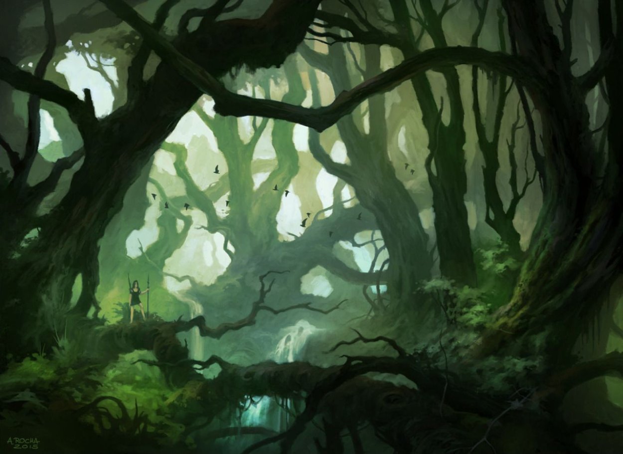 Персонаж на фоне леса