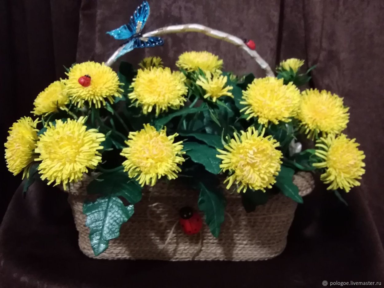 Одуванчики из фоамирана букетик корзинки