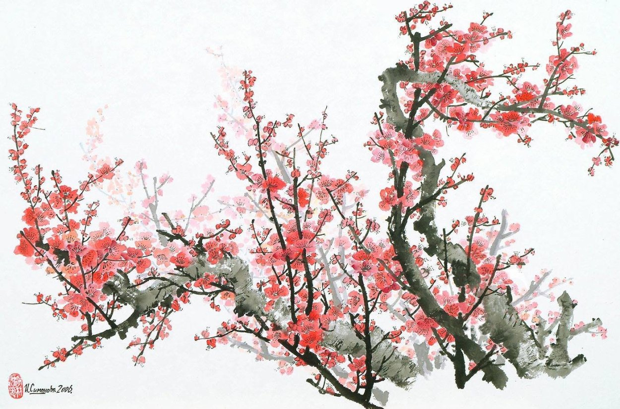 Японская живопись Сакура
