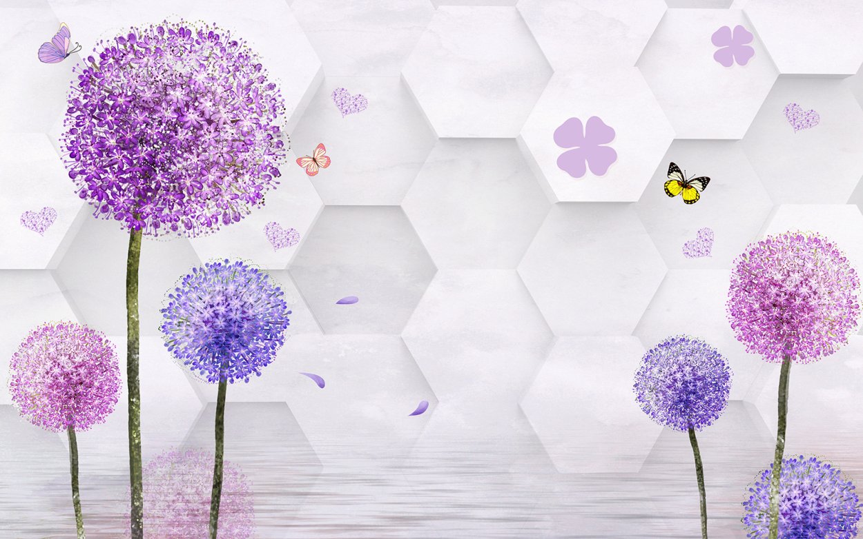 Сиреневые обои для стен абстракция