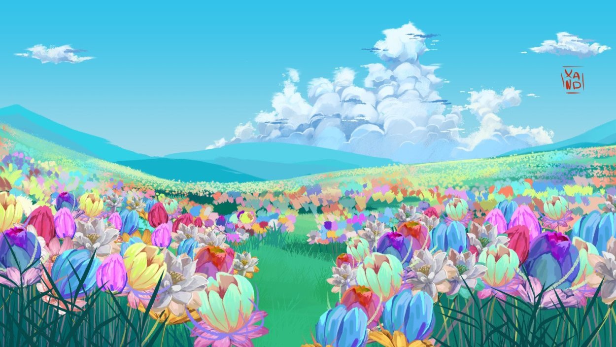 Летняя Поляна с цветами