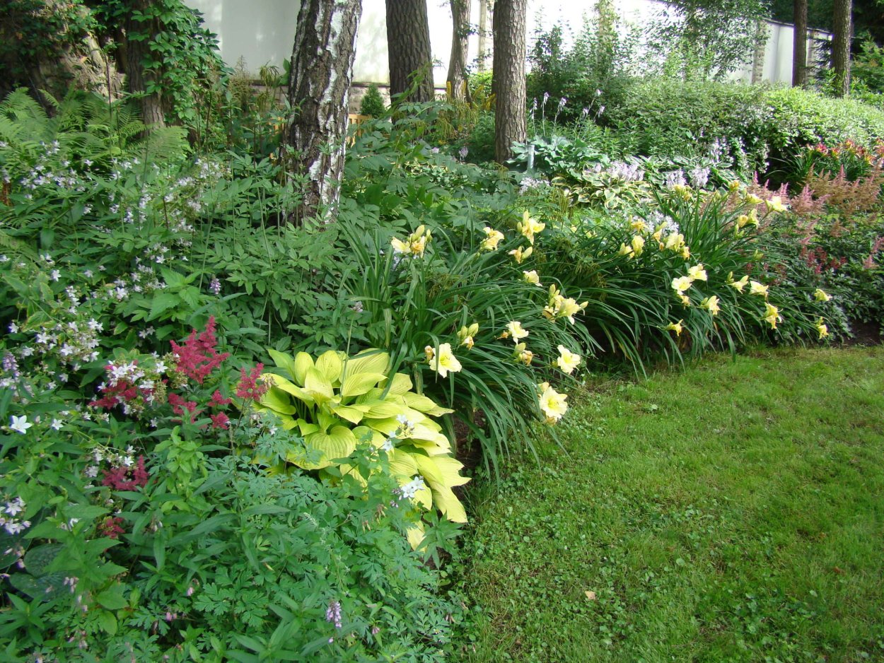 Цветник на склоне перед домом
