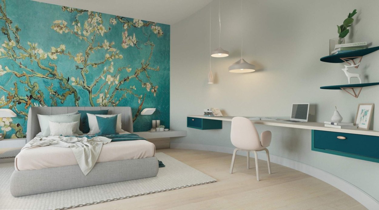 Цветочный орнамент на голубом фоне