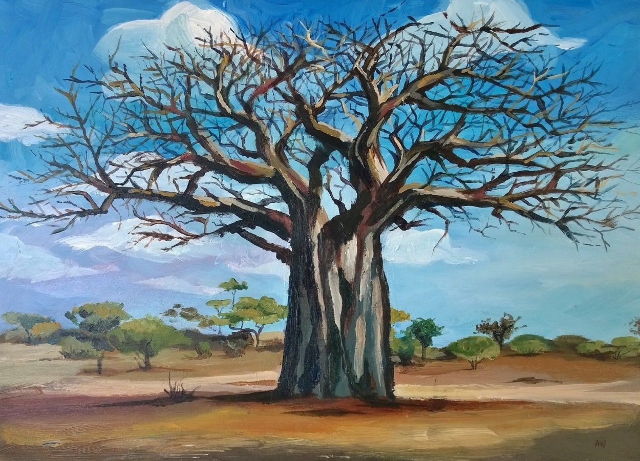 Саванна с деревьями изгибающимися