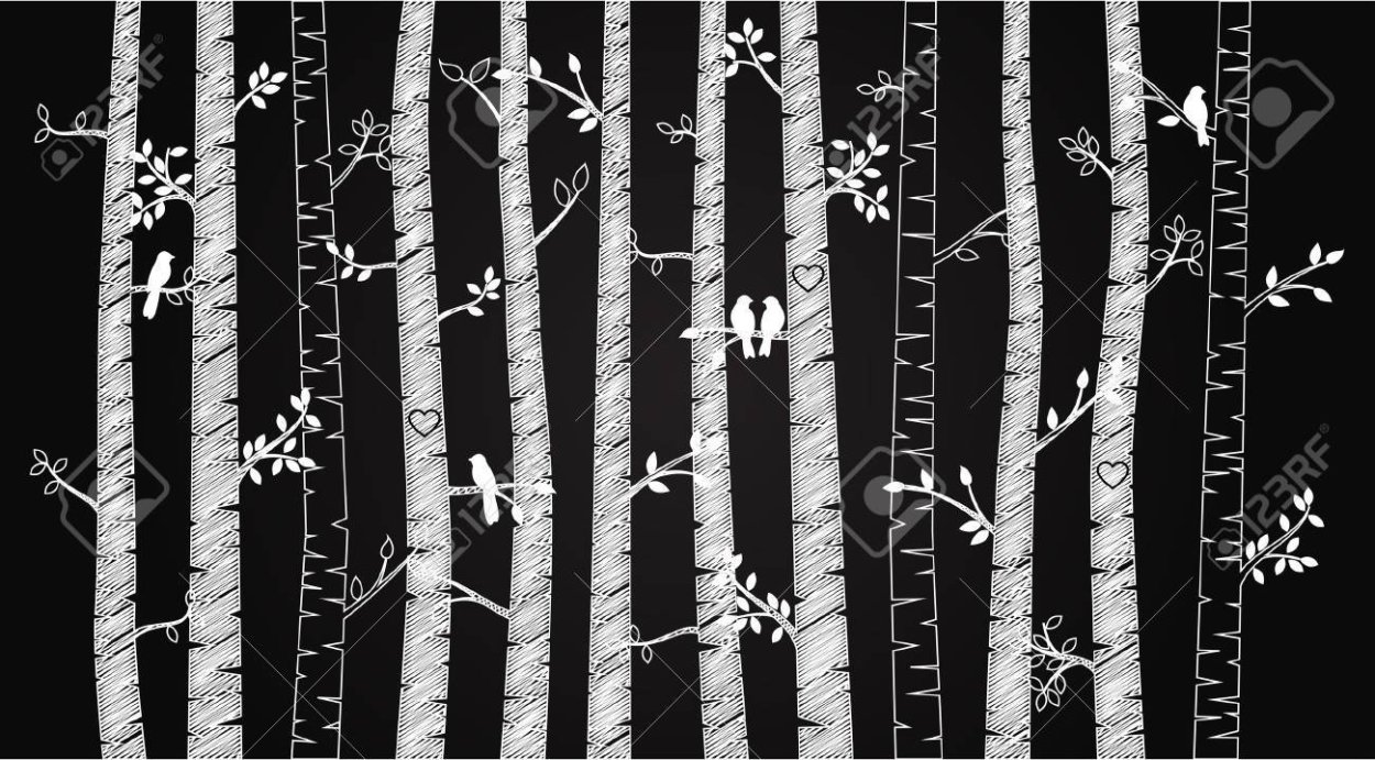 Береза из дерева рисунок на доске