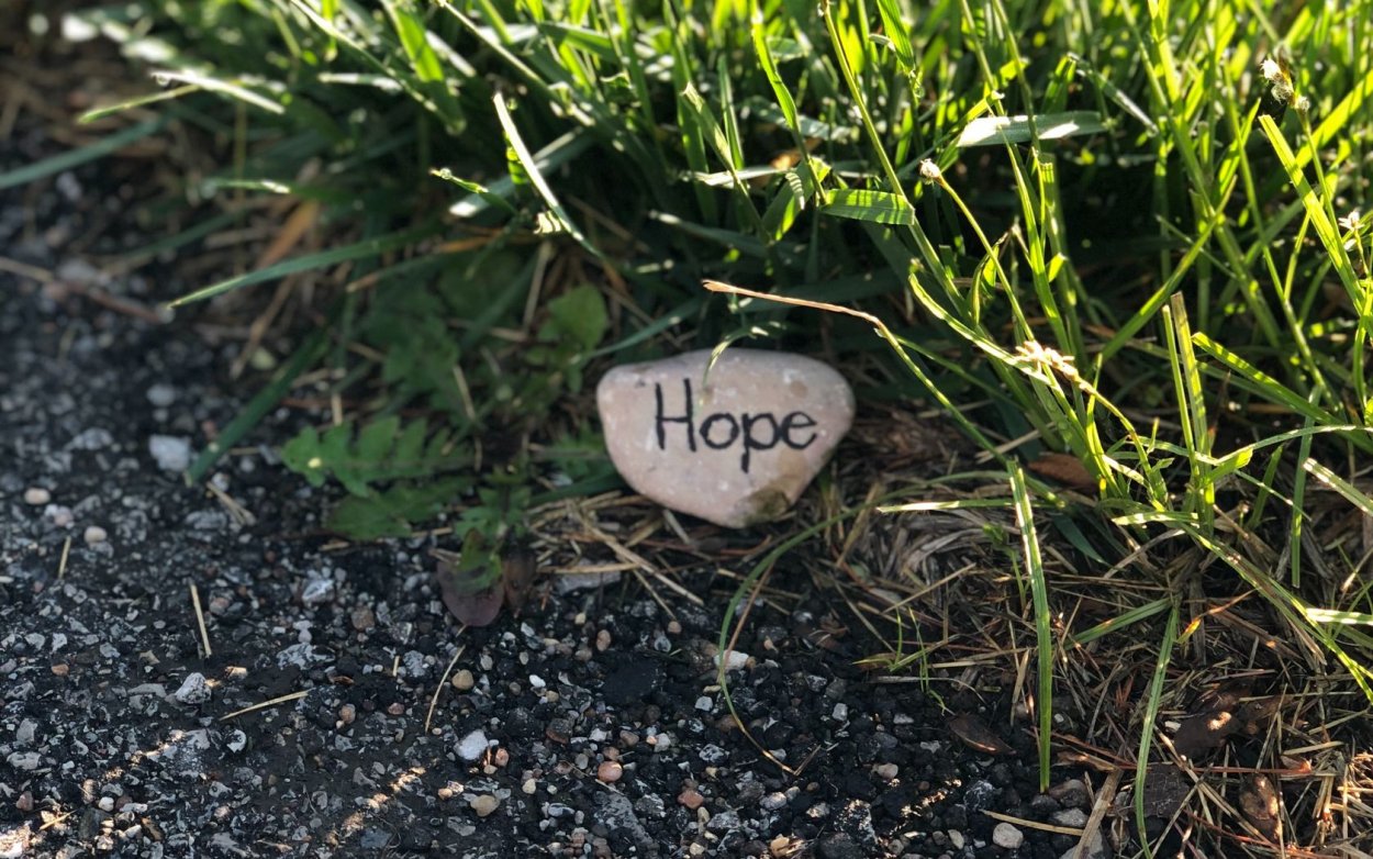 Камень на траве с надписью