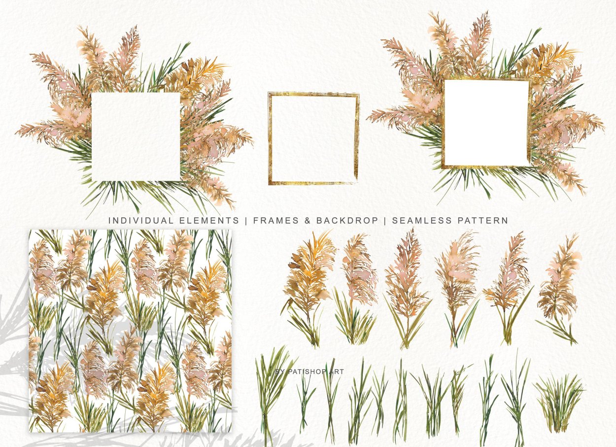 Пампасная трава акварель