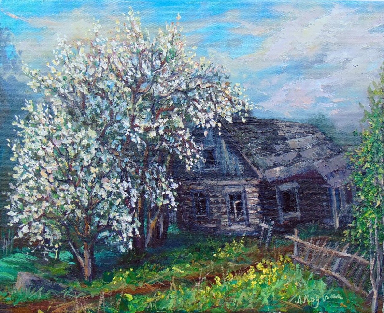 Деревенский дом с черемухой