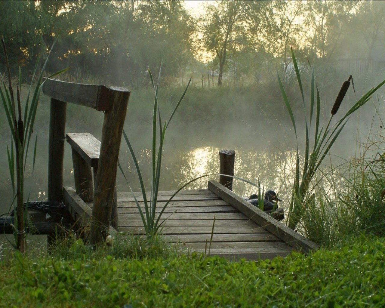 Отражение мостки в воде