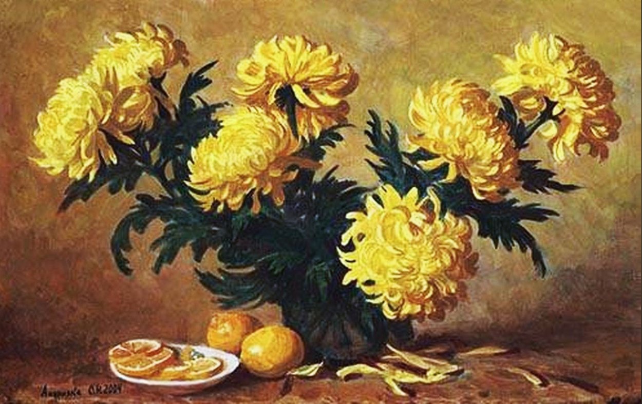 Хризантемы на подоконнике