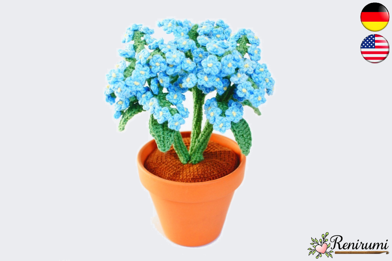 Незабудки крючком в горшочке