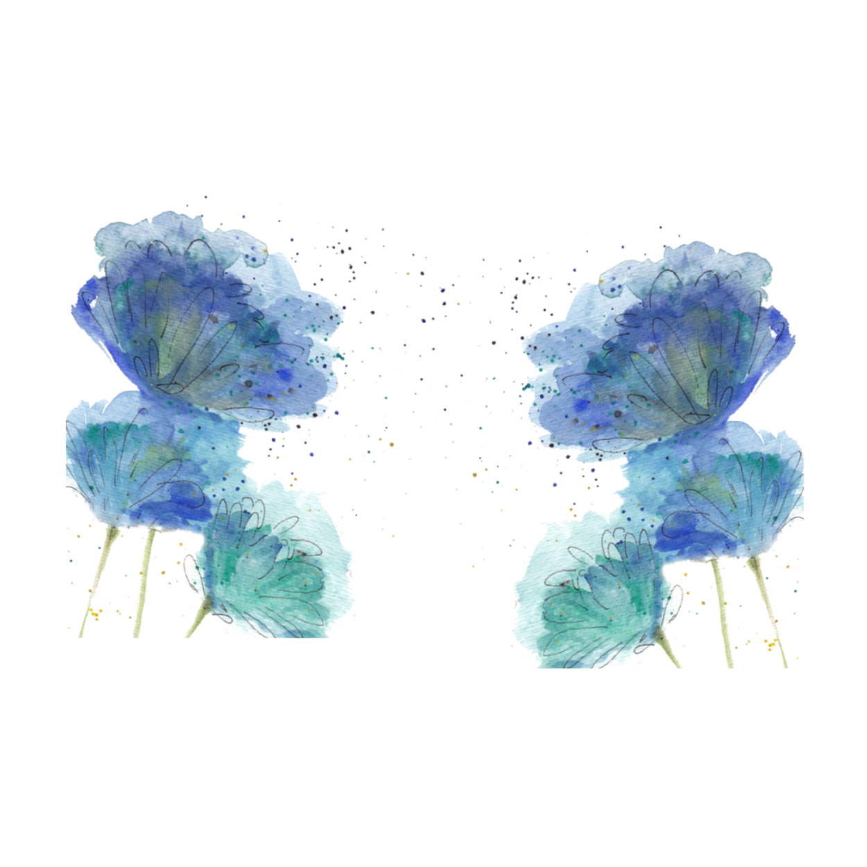 Синие Акварельные цветы