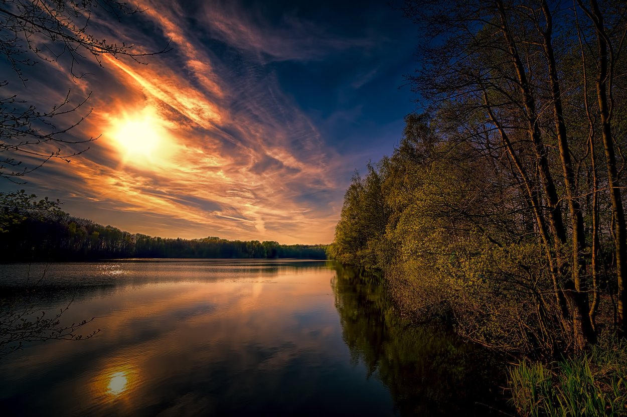 Осень закат озеро
