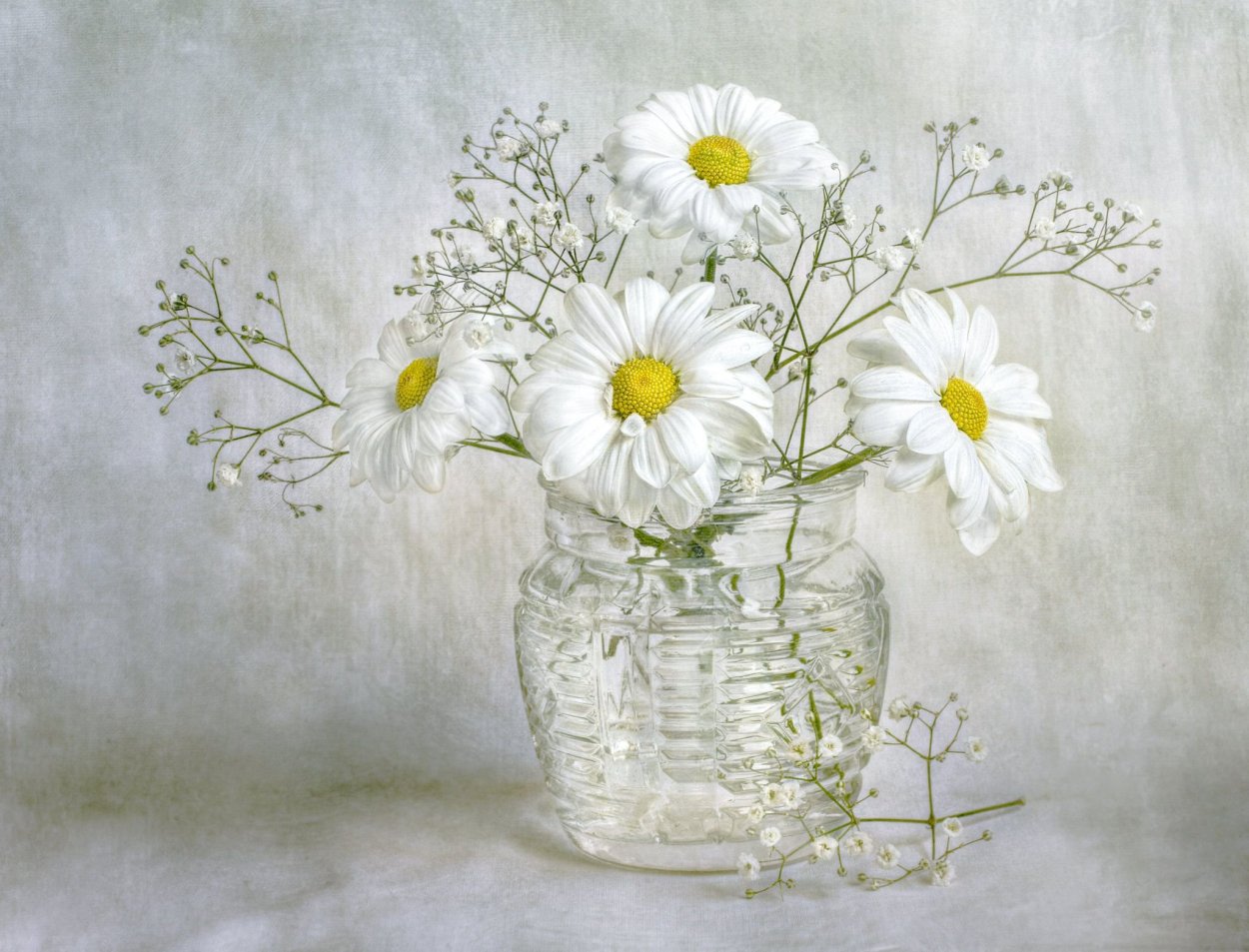 Ромашки в прозрачной вазе