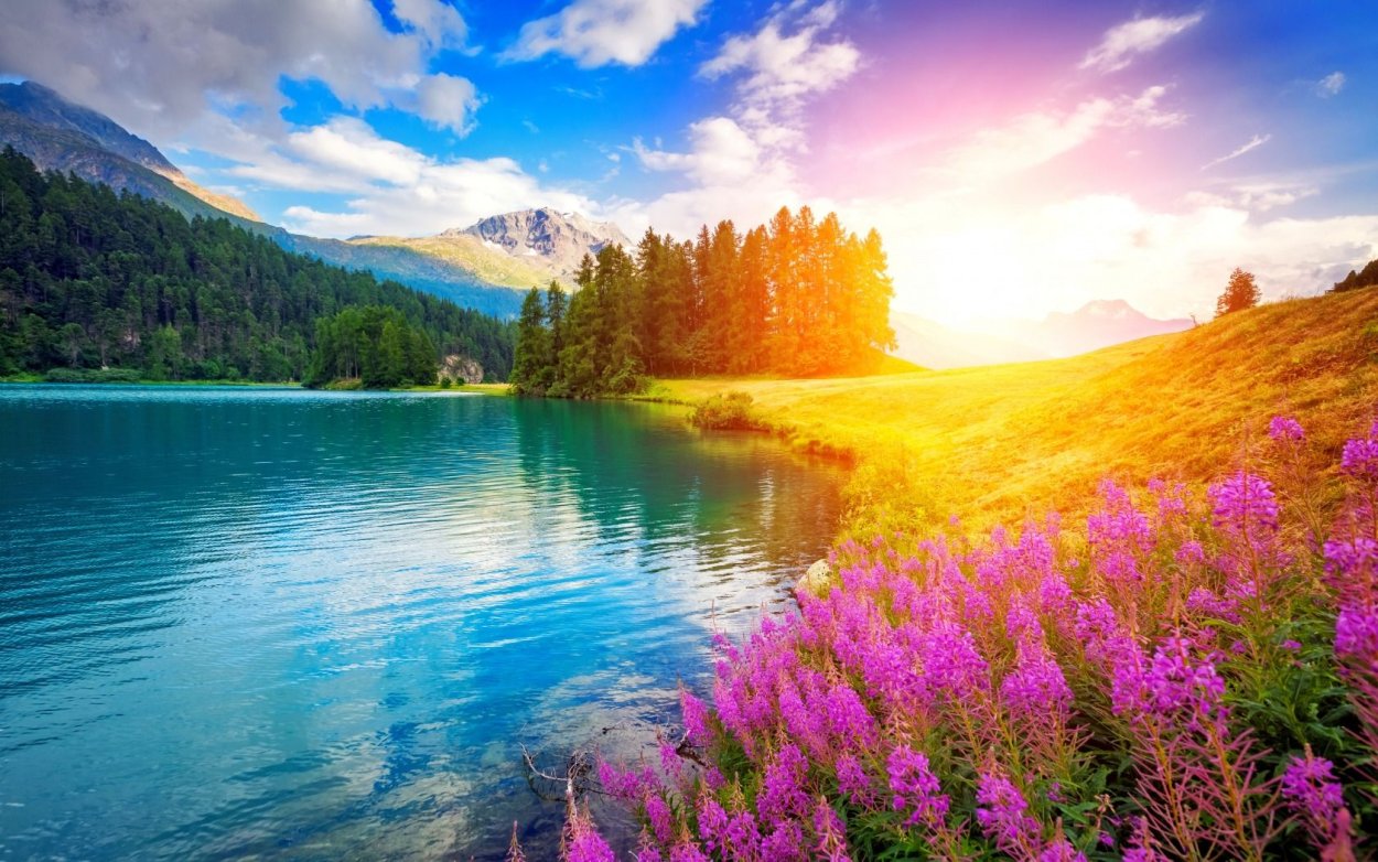 Горы озеро солнце