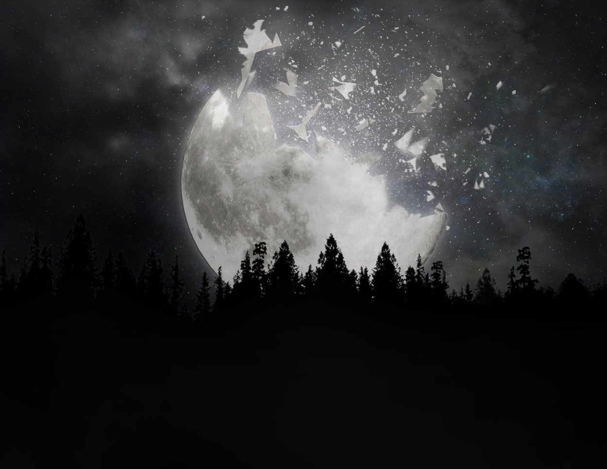 Ночной лес с луной