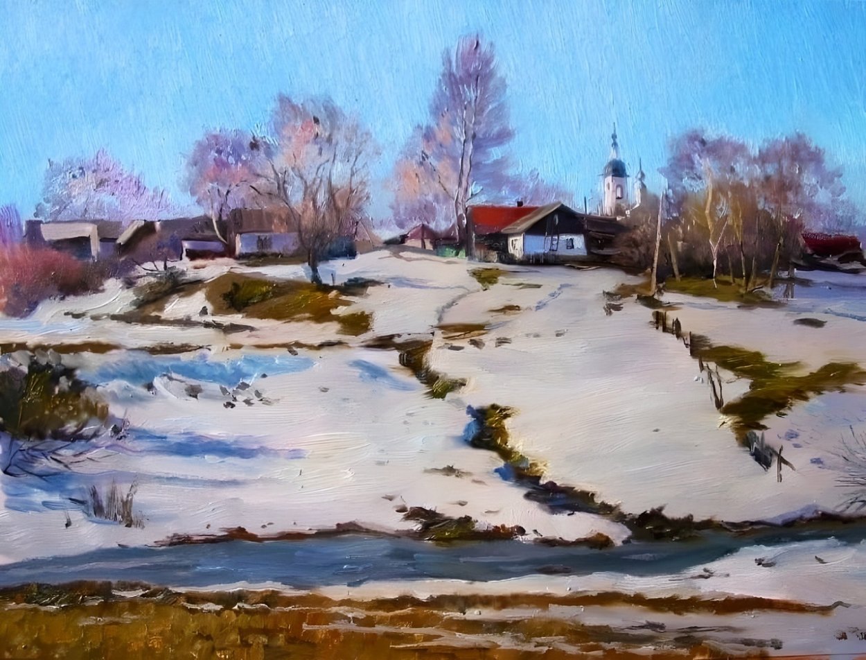 Деревенский пейзаж ранней весной