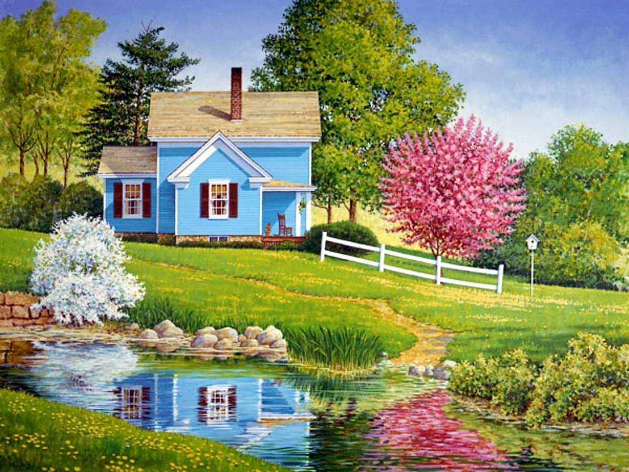 Сирень в деревне пишем маслом