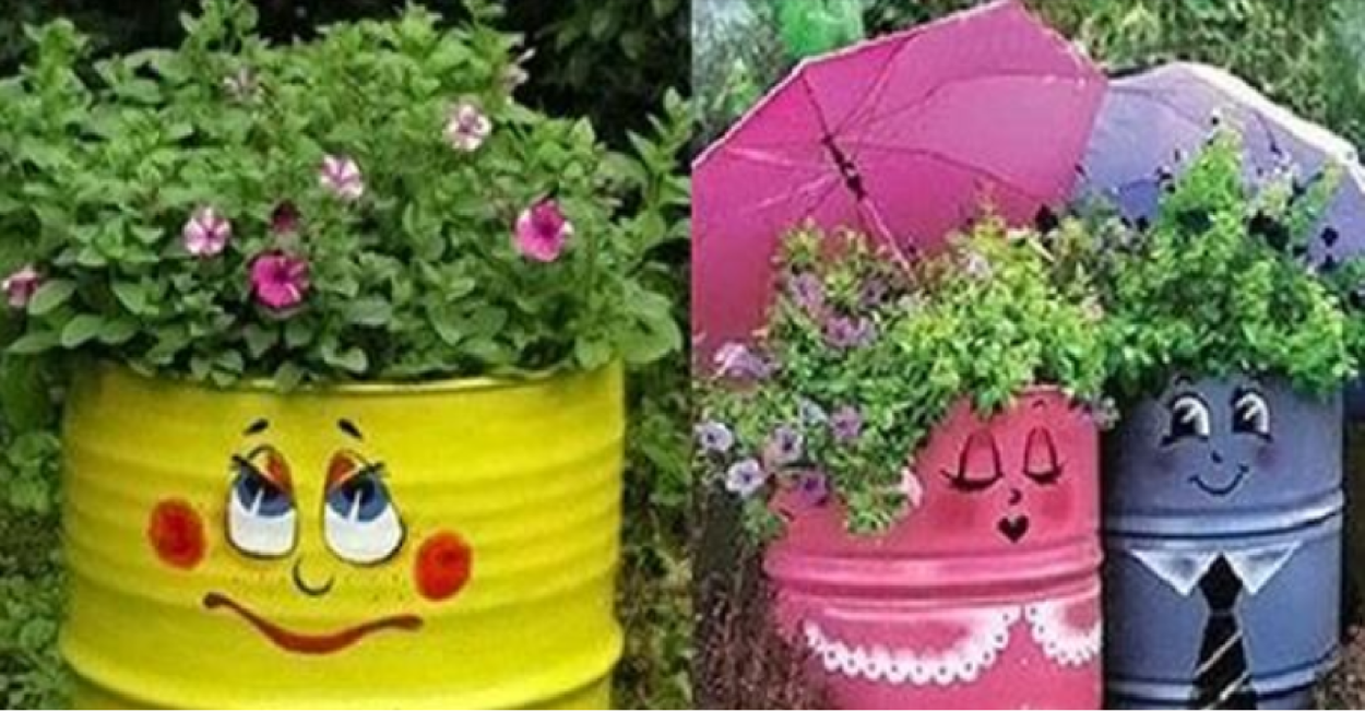 Клумба из бочки металлические