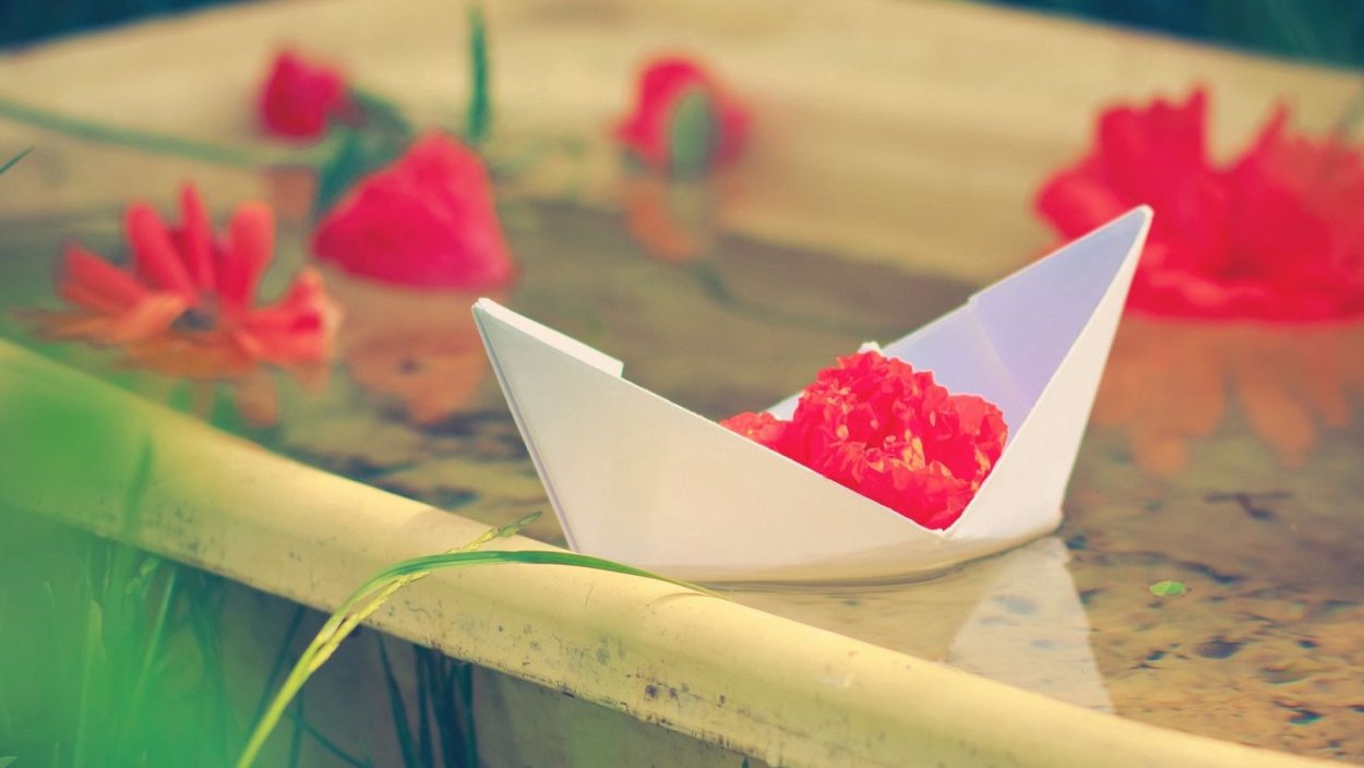 Клумбы из лодок на воде