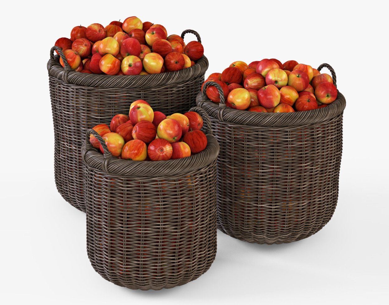 Большие корзины с яблоками