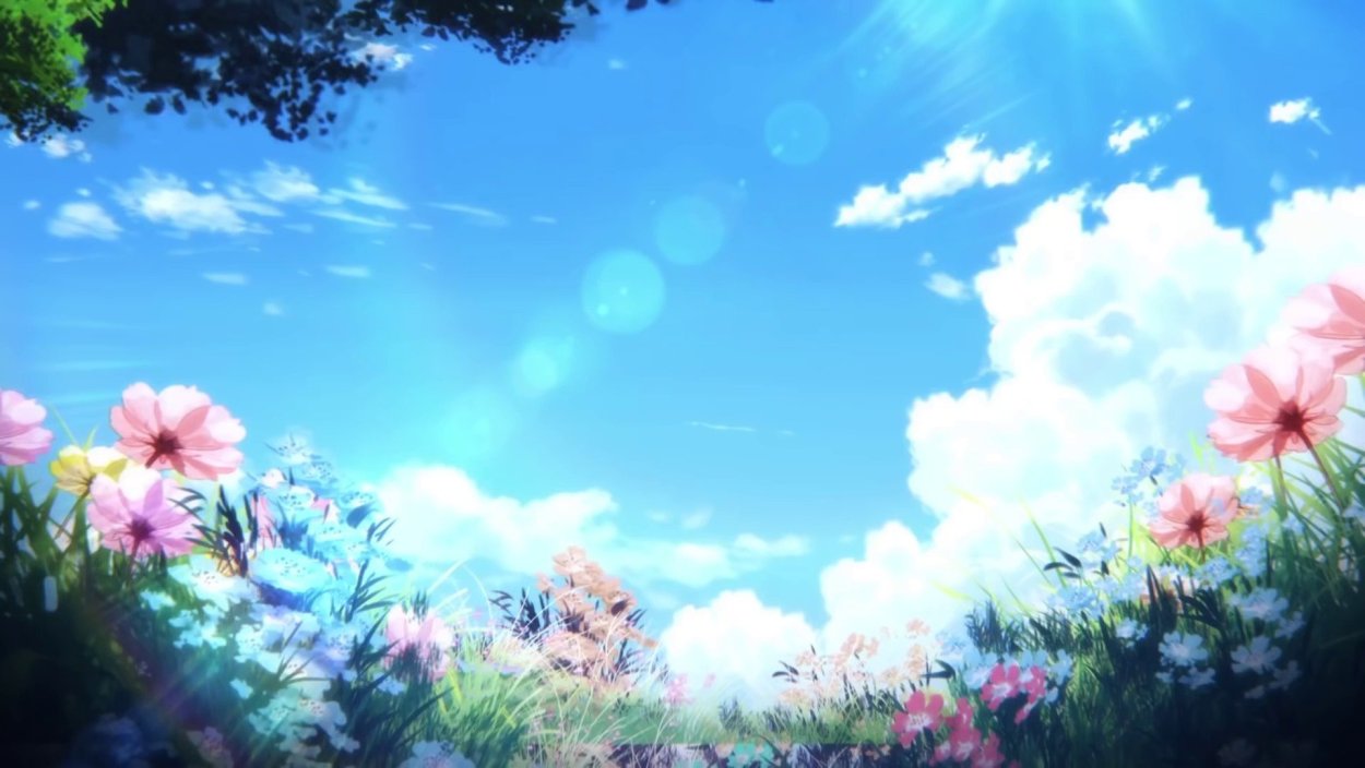 Поляна цветов аниме