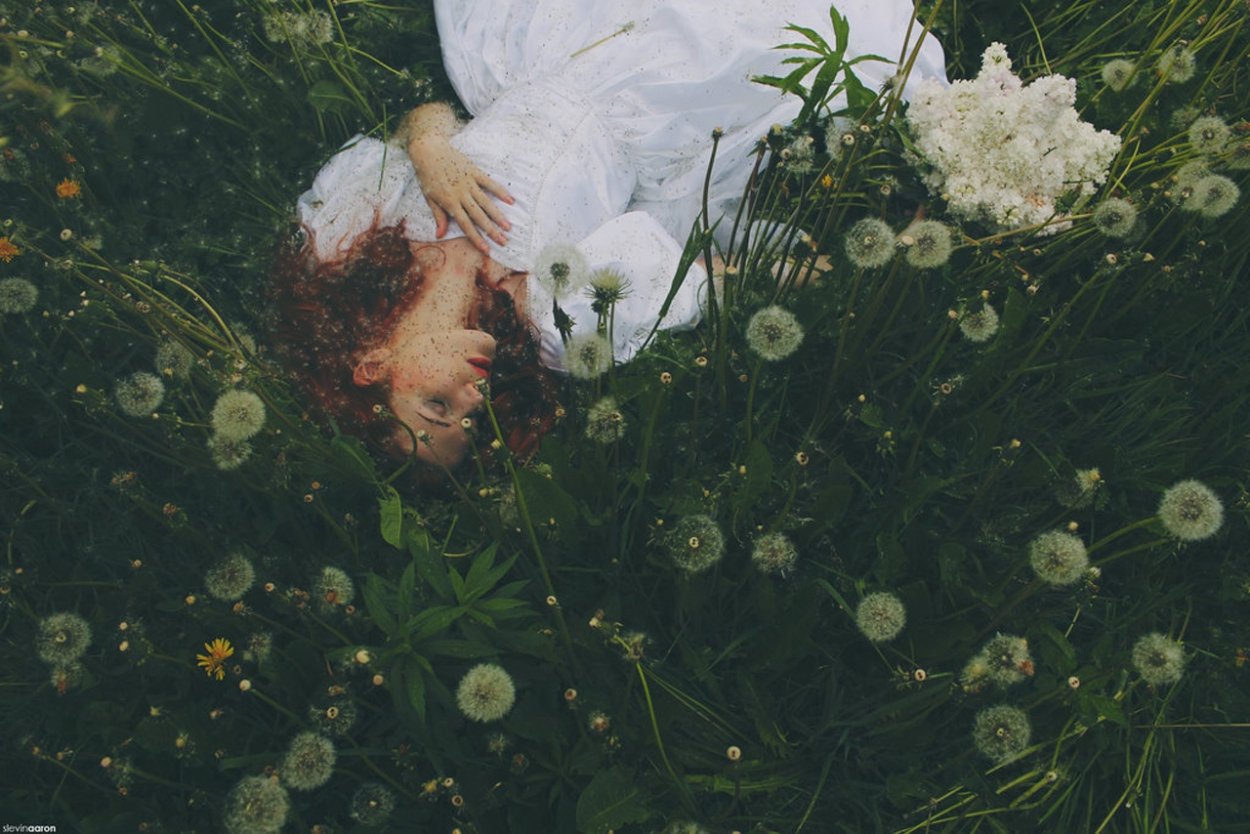 Парень лежит в цветах