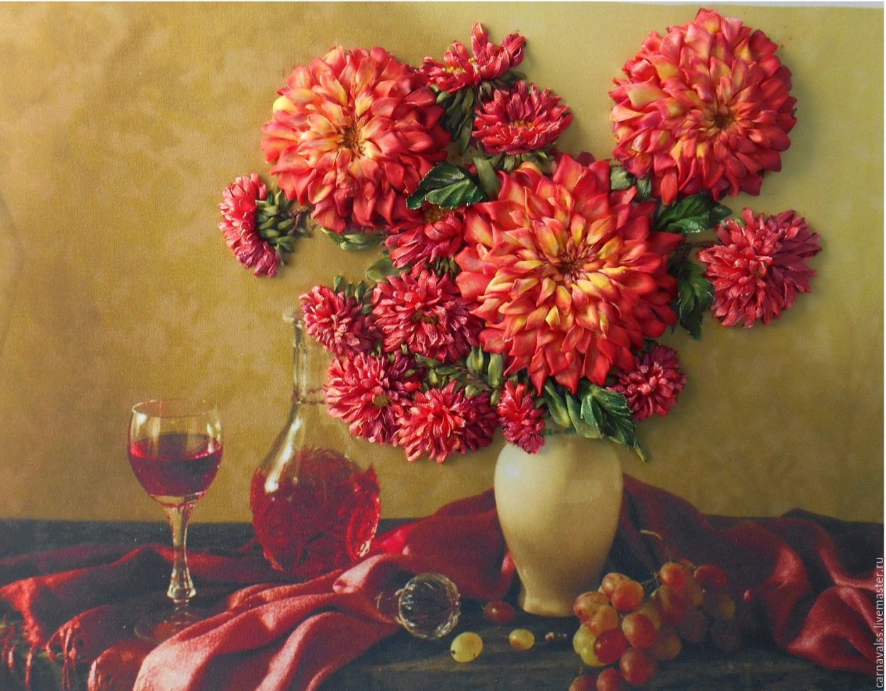 Астры хризантемы георгины натюрморт